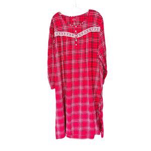 Croft & Barrow Plus Red Plaid Lace Cottagecore Dobby Flannel Nightgown Size 2X